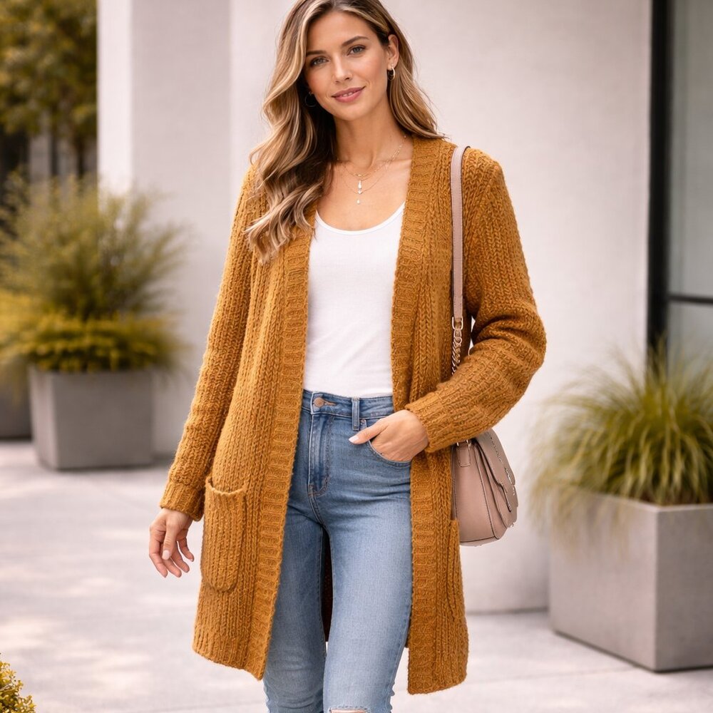 Sienna Sky Mustard Chunky Knit Open Cardigan Size S Poshmark SEO Description